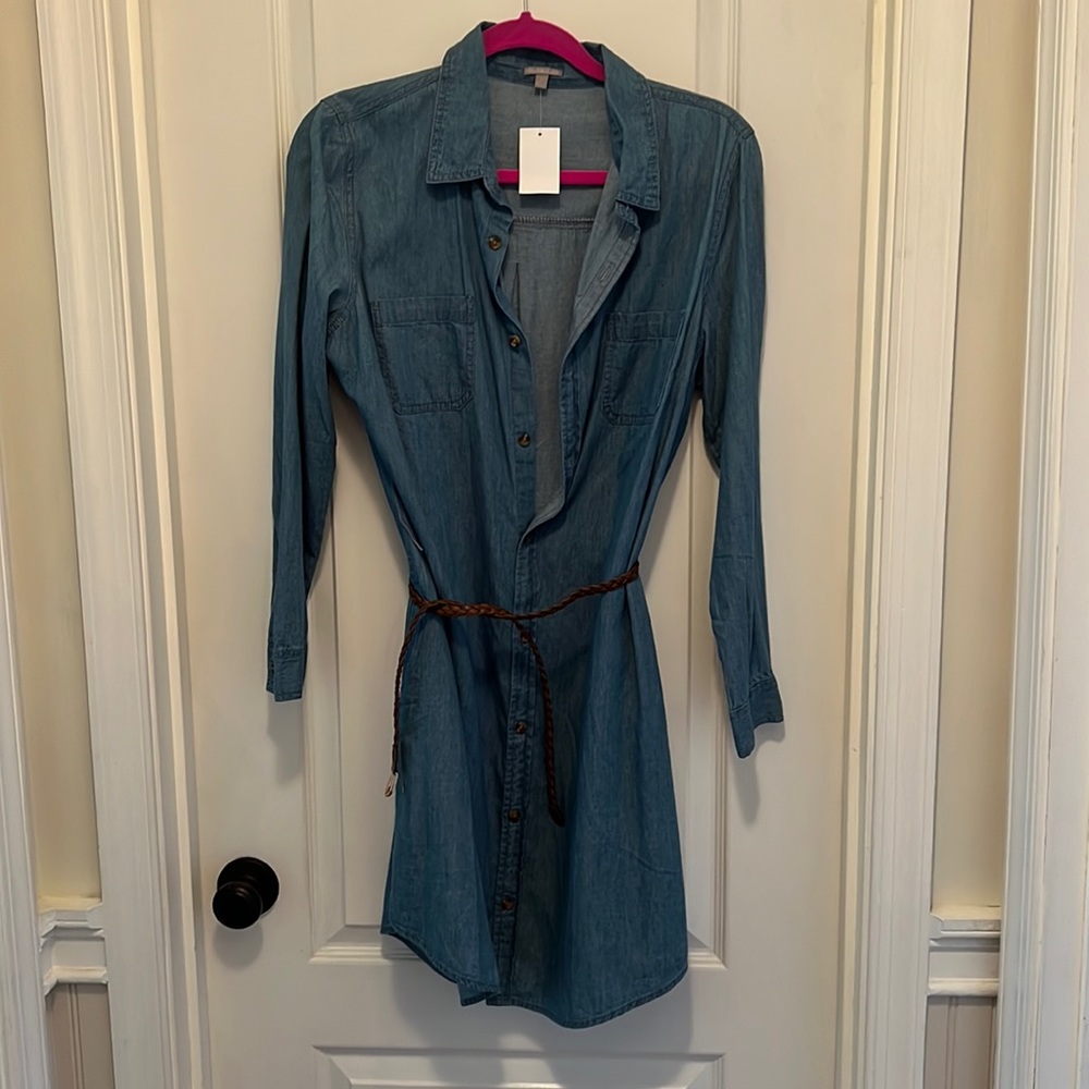 Denim button up dress with belt